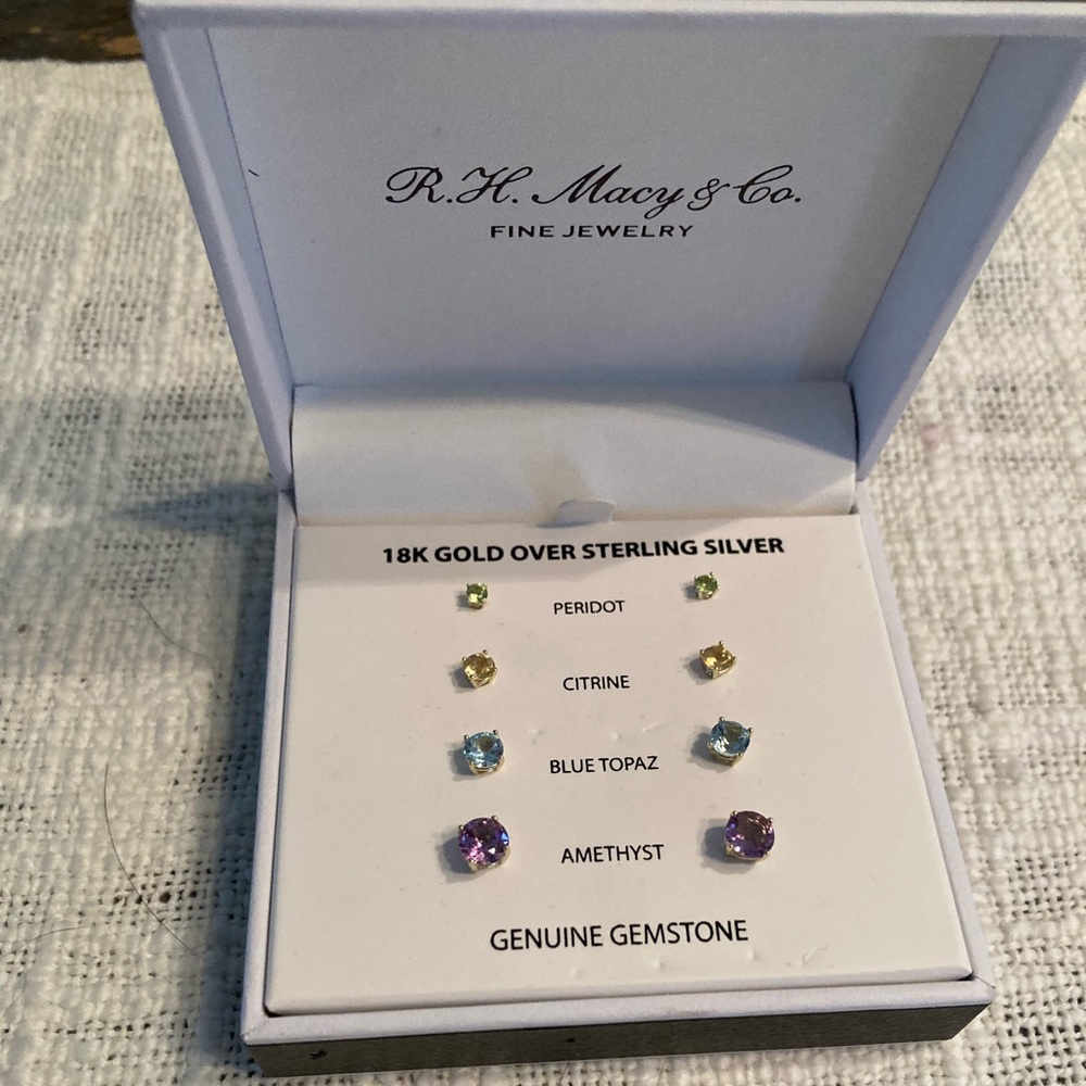 R.H. Macy & Co Genuine Gemstone 18k gold over Sterling Silver Earrings Set